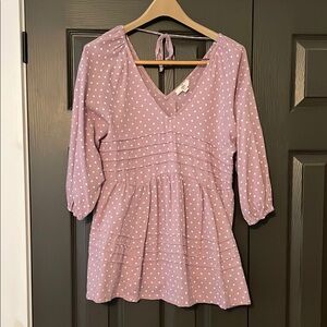 Polka Dot V-Neck Blouse - Purple